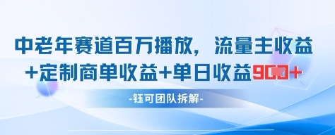 中老年赛道百万播放+流量主收益+定制收益,单日收益9张-互联网资源大全网