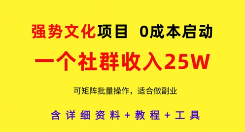强势文化项目,一个社群收入25个W,0成本启动,可矩阵批量操作,原创详细实操教程-互联网资源大全网