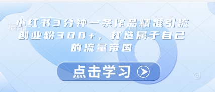 小红书3分钟一条作品精准引流创业粉300+,打造属于自己的流量帝国-互联网资源大全网