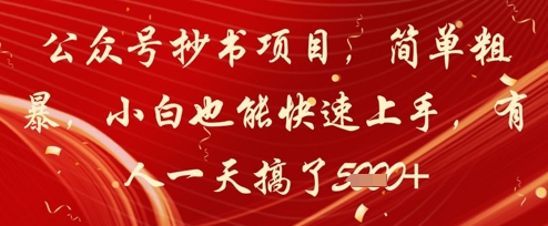 公众号抄书项目,简单粗暴,小白也能快速上手,有人一天搞了1k+-互联网资源大全网