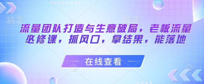 流量团队打造与生意破局，老板流量必修课，抓风口，拿结果，能落地-互联网资源大全网