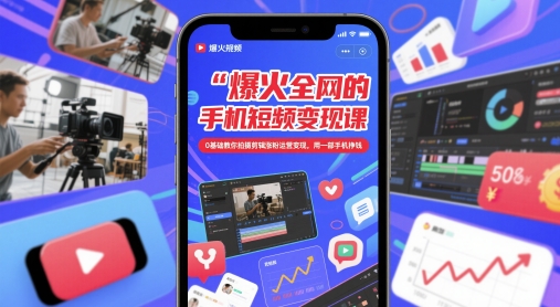 爆火全网的手机短视频变现课,0基础教你拍摄剪辑涨粉运营变现,用一部手机挣钱-互联网资源大全网