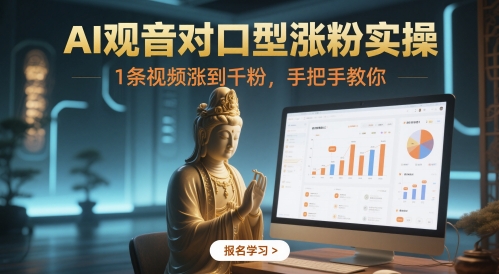 AI观音对口型涨粉实操,1条视频涨到千粉,手把手教你-第一资源库