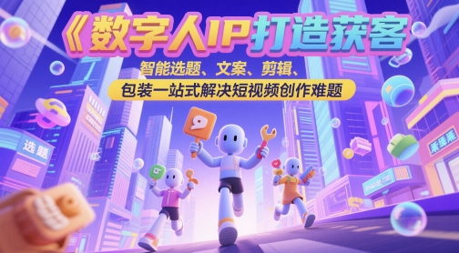 数字人IP打造获客变现实操课，智能选题、文案、剪辑、包装一站式解决短视频创作难题-互联网资源大全网