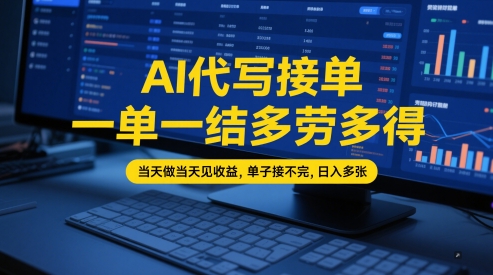AI代写接单,一单一结多劳多得,当天做当天见收益,单子接不完,日入多张【全网最全实操课程】-互联网资源大全网