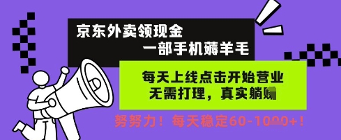 京东外卖领现金,一部手机薅羊毛,每天上线动动手指,无需打理,每天保底60+,每天就是如此轻松【揭秘】-互联网资源大全网