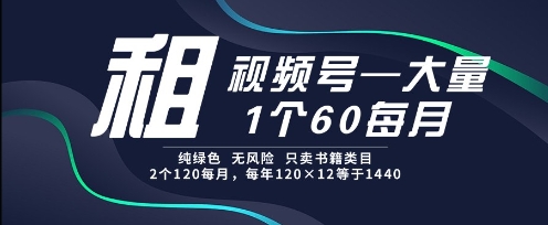 租视频号，一个60每月，2个120.纯绿色、无风险，常年租【揭秘】-互联网资源大全网