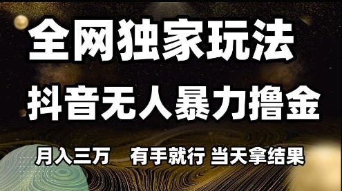 全网独家玩法抖音无人暴力撸金,月入3W,有手就行,当天拿结果【揭秘】-互联网资源大全网