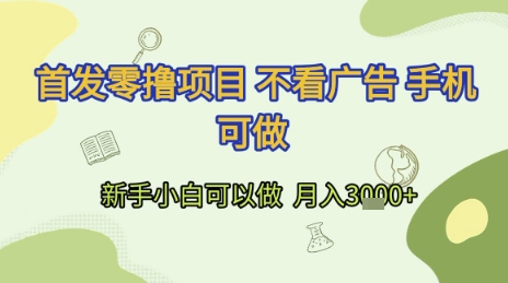 首发零撸项目 不看广告 手机可做 新手小白可以做 月入3k+【揭秘】-互联网资源大全网