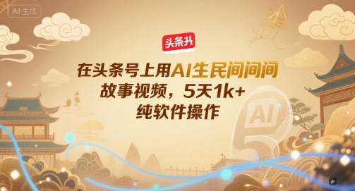 在头条号上用AI生民间故事视频，5天1k+，纯软件操作-第一资源库