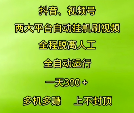 抖音视频号两大平台自动运行,全程脱离人工,自动获取收益,一天3张+,多机多挣,上不封顶【揭秘】-互联网资源大全网