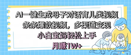 AI一键生成母子对话育儿类视频,条条爆款视频,多渠道变现,小白宝妈轻松上手,月入1W+-互联网资源大全网