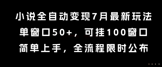 小说全自动变现7月玩法，单窗口50+，可挂100窗口，简单上手，全流程限时公布【揭秘】-互联网资源大全网