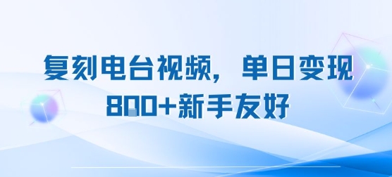 复刻电台视频，单日变现8张+新手友好，长期可做-互联网资源大全网