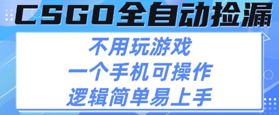 CSGO自动捡漏项目,最新独家玩法,不用挂G不用玩游戏,一个手机即可操作,新手小白轻松月入1W+【揭秘】-第一资源库