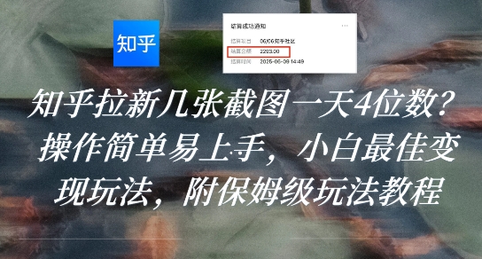 知乎拉新几张截图一天4位数?操作简单易上手,小白最佳变现玩法,附保姆级玩法教程-互联网资源大全网