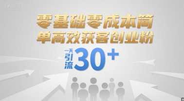 零基础零成本简单高效获客创业粉，一天引流30+-互联网资源大全网