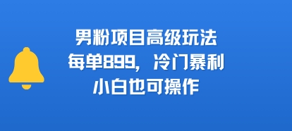 男粉项目高级玩法，每单899，冷门暴利，小白也可操作-互联网资源大全网