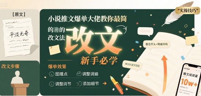 小说推文爆单大佬教你最简单的改文方法实操课,新手必学-互联网资源大全网