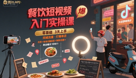餐饮短视频入门实操课,引爆同城流量,打爆单店-互联网资源大全网