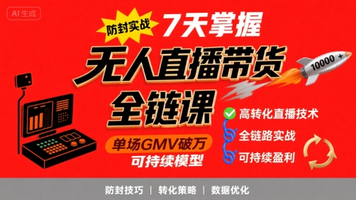 无人直播带货全链防封实战课,7天掌握高转化直播技术,实现单场GMV破万可持续模型-互联网资源大全网