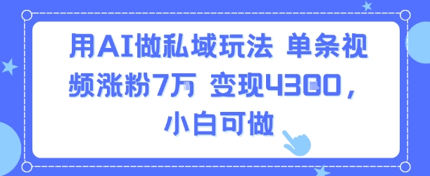用AI做私域玩法，单条视频涨粉7W变现4.3k，小白可做-互联网资源大全网