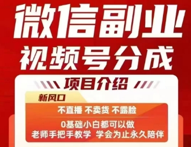微信副业视频号分成，不直播 不卖货 不露脸，三五分钟即可完成一条作，每日收益几十、几张不等-互联网资源大全网