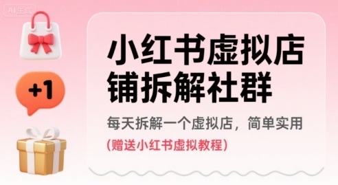 小红书虚拟店铺拆解社群，每天拆解一个虚拟店，简单实用(赠送小红书虚拟教程)-第一资源库