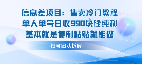 信息差项目：售卖冷门教程单人单号日收9张纯利基本就是复制粘贴就能做-互联网资源大全网