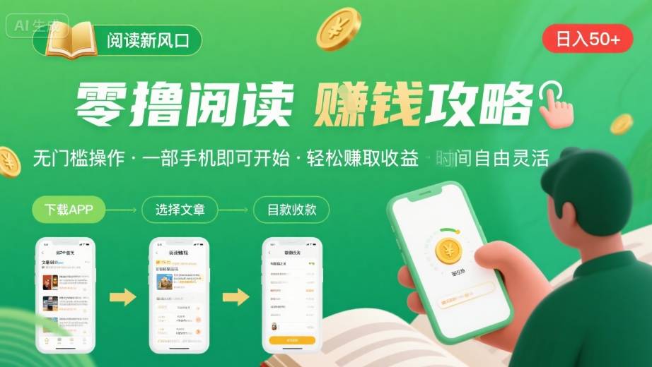 零撸阅读新风口,无门槛轻松挣,一部手机,日入 50-3张【揭秘】-互联网资源大全网