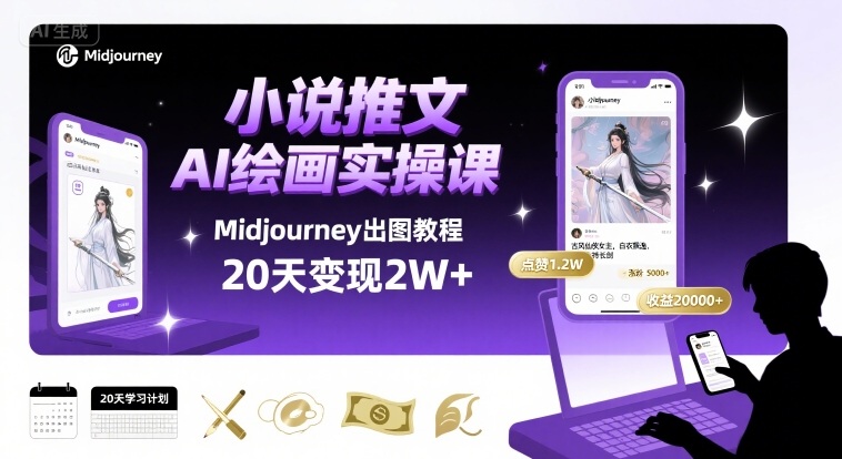 小说推文干货分享之AI绘画MJ出图实操课,用Midjourney做小说推文,20天挣2w-第一资源库