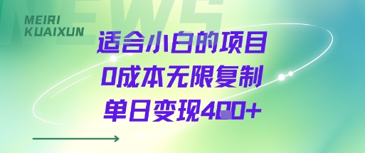 适合小白的项目0成本无限复制单日变现4张+-互联网资源大全网