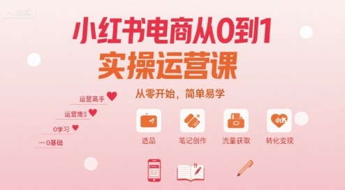 小红书电商从0到1实操运营课，从零开始，简单易学-互联网资源大全网