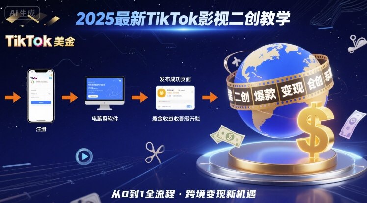 2025年最新TikTok影视二创教学,从注册到发布撸美金全流程,跨境变现新机遇-互联网资源大全网