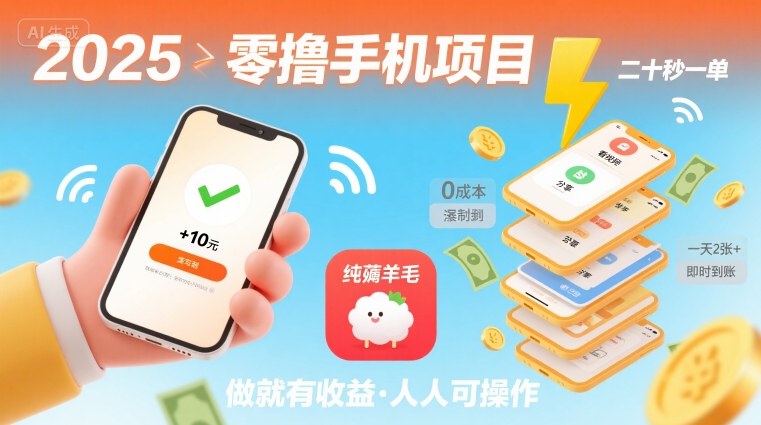 2025年零撸手机项目,二十秒一单,纯薅羊毛 一天2张+做就有【揭秘】-互联网资源大全网