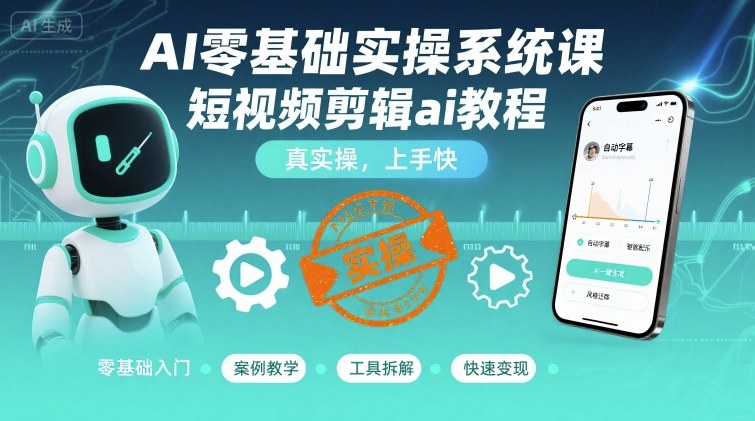 AI零基础实操系统课,短视频剪辑ai教程,真实操,上手快-第一资源库
