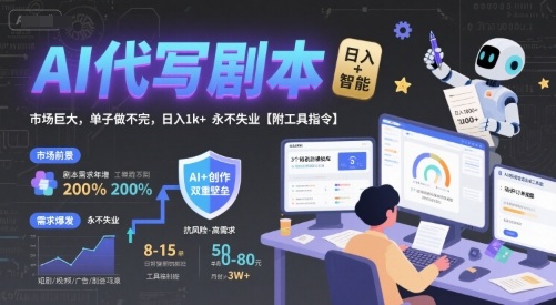 AI代写剧本,市场巨大,单子做不完,日入1k+ 永不失业【附工具指令】-互联网资源大全网