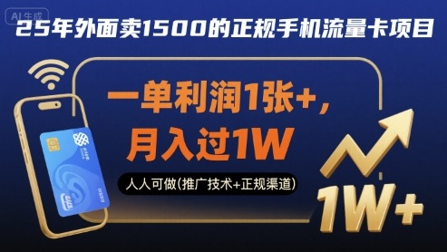 25年外面卖1500的正规手机流量卡项目，一单利润1张+，月入过1W，人人可做(推广技术+正规渠道)【揭秘】-互联网资源大全网
