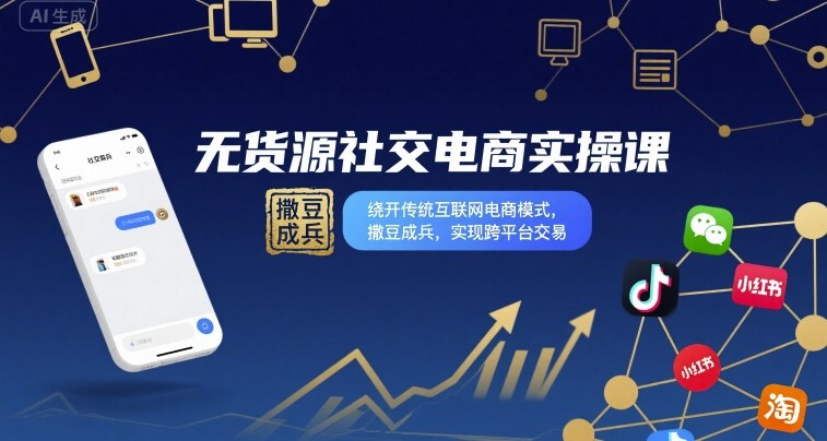 无货源社交电商实操课,绕开传统互联网电商模式,撒豆成兵,实现跨平台交易-互联网资源大全网