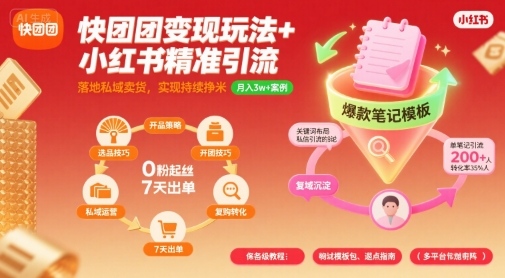 快团团变现玩法+小红书精准引流技巧,助你真正落地私域卖货,实现持续挣米-互联网资源大全网