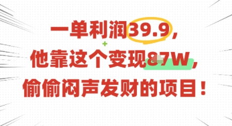 一单利润39.9，有人靠这个变现几十个，偷偷闷声发财的项目-互联网资源大全网