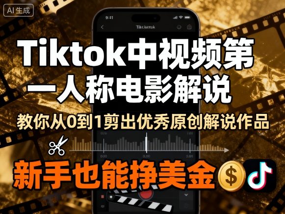 Tiktok中视频第一人称电影解说,教你从0到1剪出一个优秀的原创解说作品,新手也能挣美金-互联网资源大全网