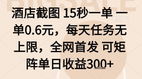 酒店截图项目,15秒一单,一单0.6米,每天任务无上限,全网首发可矩阵单日收益3张+【揭秘】-互联网资源大全网