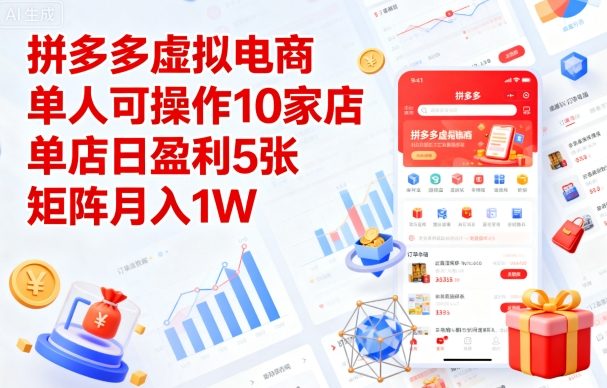 拼多多虚拟电商，单人可操作10家店，单店日盈利5张，矩阵月入1W+【揭秘】-第一资源库