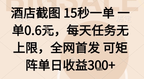 酒店截图15秒一单,一单0.6米,每天任务无上限,全网首发可矩阵单日收益3张【揭秘】-互联网资源大全网