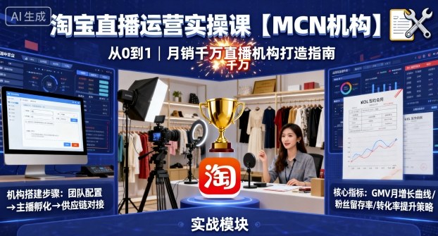 淘宝直播运营实操课【MCN机构】,从0到1做一家月销千W的直播机构-互联网资源大全网