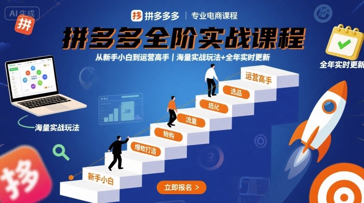 拼多多全阶实战课程,从新手小白到运营高手,海量实战玩法+全年实时更新【2025年9月更新】-互联网资源大全网