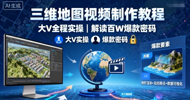 三维地图视频制作教程,大V全程实操,解读百W爆款密码-互联网资源大全网