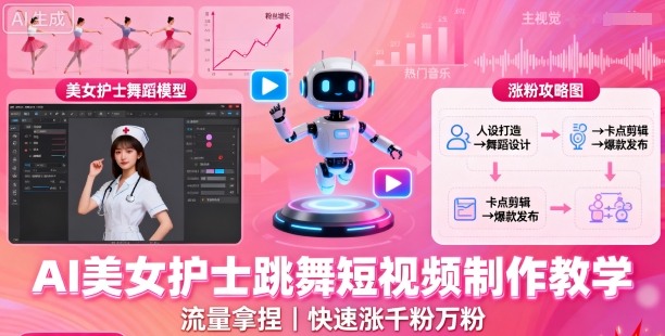 AI美女护士跳舞短视频制作教学,流量拿捏,快速涨千粉万粉【提示词+视频教程】-互联网资源大全网