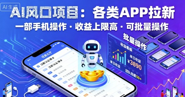 AI风口项目，各类APP拉新，一部手机就可以操作，收益上限高，可批量操作-互联网资源大全网